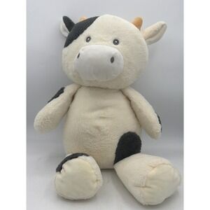 Kellytoy KellyBaby Cuddle Baby Cow Luxe Plush Rattle Lovey 18" Black White
